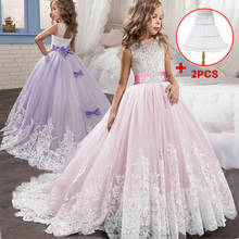 2021 кружевные платья принцессы с бантом и цветами для девочек, платья без рукавов с открытой спиной для первого причастия, платья для свадебной вечеринки, официальное Пышное Платье 2024 - купить недорого