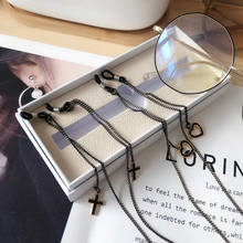 Cadena colgante para gafas de sol, cadena de Metal negra con cordón y corazón cruzado, a la moda 2024 - compra barato