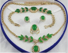 + + + 902 красивый настоящий зеленый нефрит ожерелье браслет кольцо серьги набор 2024 - купить недорого