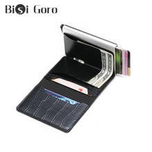 BISI GORO-Mini billetera con bloqueo RFID para hombre, billetera pequeña para dinero, monedero negro, inteligente, delgada, Pop Up, 2021 2024 - compra barato