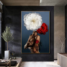 Modern Black Women With Flower On The HeadOil Painting On Canvas Print Nordic Poster Wall Art Picture For Living Room Home Decor 2024 - buy cheap