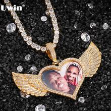 UWIN Custom Made Photo Heart Medallions Necklace & Pendant Soild Back Wings Full Iced Out Cubic Zirconia Hiphop Jewelry Gifts 2024 - buy cheap