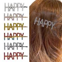 Moda inglês alfabeto feliz cristal strass hairpin lado franja grampo de cabelo barrette feminino headwear acessórios 2024 - compre barato