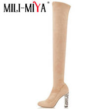 MILI-MIYA big size 34-43 hot fashion kid suede leather boots round toe over the knee boots women thick high heels zipper boots 2024 - buy cheap