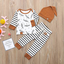 3PCS Feather Striped Baby Outfits Newborn Baby Boy Girl Feather T shirt Tops Striped Pants Clothes Outfits Set conjunto baby 2024 - buy cheap