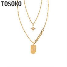 TOSOKO Stainless Steel Jewelry Women's Star Irregular Square Double Necklaces Geometric Star Overlay Necklace BSP859 2024 - buy cheap