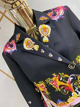 2 Women Runway Fashion Pieces Set Black Autumn Winter Short Jacket Blazer+ Long Pleated Skirts Flower Print Ladies Sets 2024 - buy cheap