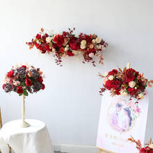 Arco de boda rojo borgoña DIY, Bola de flores artificiales, centros de mesa, decoración de boda, arreglo de hilera de flores para fiesta, navidad 2024 - compra barato