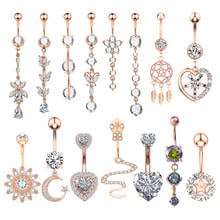 1pc Crystal Belly Button Ring Zircon Flower Heart Dangle Navel Piercing Surgical Steel Belly Bar Sexy Body Jewelry for Woman 14G 2024 - buy cheap