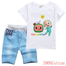 2-16 комплектов одежды для маленьких мальчиков 2021 летняя детская футболка с рисунком кокомана + джинсовые шорты комплект из 2 предметов одежда для маленьких девочек детский спортивный костюм 2024 - купить недорого