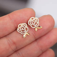 Pendientes de Camelia de latón S925 para mujer, aretes de lujo con aguja, joyería de oro de marca coreana Z384 2024 - compra barato