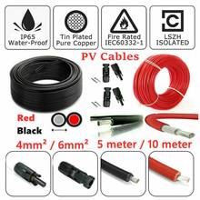 Solar cable 5M/10M Red Black Solar Panel PV Cables DC 4mm²/6mm² Double Insulated with optional 2pcs PV Connector 2024 - buy cheap