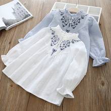 Осенне-весенние блузки для маленьких девочек в Корейском стиле с цветочной вышивкой, милые детские топы с длинным рукавом, Детские рубашки для малышей, продажа женских 2024 - купить недорого