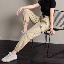 Calça feminina de cintura alta, calça folgada casual estilo coreano para estudantes, na altura do tornozelo, barra lisa, verão 2021 2024 - compre barato