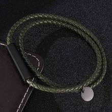 Simple Trendy Jewelry Green Double Leather Rope Bracelet for Women Men Stainless Steel Magnetic Buckle Charm Bracelets SP0688 2024 - buy cheap