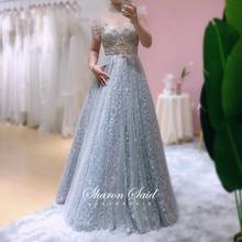 Glitter Sequin Silver Evening Dress A-line High Neck Crystal Arabic Formal Party Gowns Elegant Women Wedding Engagement Dresses 2024 - buy cheap