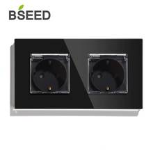 BSEED-enchufe de pared doble impermeable, estándar europeo, 16A, 110V-250V, Blanco, Negro, Panel de cristal, 157mm 2024 - compra barato