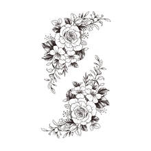 Водостойкая Временная тату-наклейка, черные простые цветы, пионы, розы, листья, дизайнерские Временные татуировки, тату для тела на руку для женщин 2024 - купить недорого