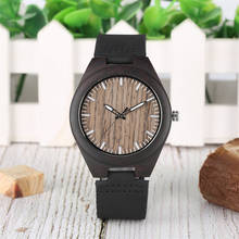 Relógio de pulso masculino de madeira e quartzo, relógio marrom café redondo, em couro legítimo natural 2024 - compre barato
