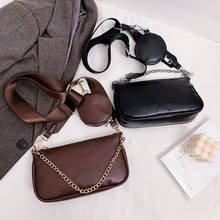 2pcs/set Fashion PU Leather Travel Women's Messenger Bag Casual Solid Color Chain Shoulder Crossbody Handbags Composite Set 2024 - buy cheap