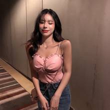 Slim fit with retro fungus crop tops sexy spaghetti strap tanke top women built in bra off shoulder sleeveless 2021 summer new 2024 - buy cheap