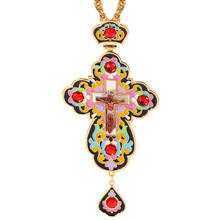 Pectoral cruz colar vermelho zircons cristais ortodoxo grego crucifixo jóias pectoral cruz corrente artesanato religioso pingente 2024 - compre barato