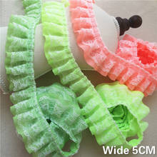 5CM Wide Pink Green Pleated Chiffon Fabric Fringe Ribbon 3d Lace Ruffle Trim Dress Dolls Collar Sewing Trimmings DIY Guipure 2024 - buy cheap