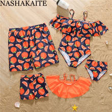 NASHAKAITE Family Swimsuit Mother Daughter Matching Swimwear For Family Set Orange Printed Mommy and me swimsuit bikini women 2024 - buy cheap