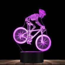 Винтажный скелет череп езда на горном велосипеде лампа с 3d оптической иллюзией езда велосипедист велосипед спортивный стол ночник домашний декор 2024 - купить недорого