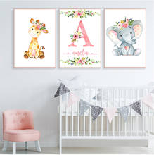 Nordic Poster Custom Name Posters And Prints Flowers Elephant Nursery Canvas Painting Wall Art Pictures For Baby Girl Room Decor 2024 - buy cheap