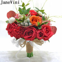Janevini vermelho bouquet de noiva artificial rosa peônia estilo ocidental branco casamento flores bouquet de noiva fleur acessórios de casamento 2024 - compre barato