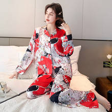 Ice Silk Pajamas Women's Long-sleeved Two-piece Suit Simulation Silk Sexy Pajamas Loungewear Sleepwear Women Silk Sleepwear Set 2024 - buy cheap