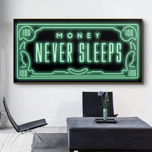 Money Never Sleeps Canvas Art Posters And Prints Inspiring Phrases Canvas Paintings On the Wall Art Pictures Home Wall Decor 2024 - buy cheap