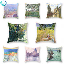 Oil Painting Monet Country Landscape Decorative Polyester Cushion Cover Home Sofa Chair Pillowcase 45x45cm Fundas De Cojin 2024 - buy cheap