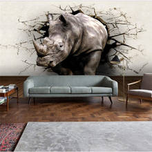 Custom Photo Wallpaper 3d Murals Broken Stereo Walls Out of Rhinoceros Mural restaurant Background wall papr 3d papel de parede 2024 - buy cheap