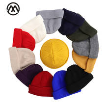 2019 solid color knit hat men and women winter cotton cap Skullcap melon cap warm hat casual design thick autumn and winter peas 2024 - buy cheap