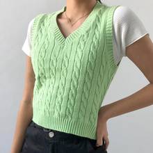 2021 Spring/Autumn Women Sweater Vest V-neck Vintage Jumpers Vest Casual Preppy Style Sleeveless Pullover Crop Top 2024 - buy cheap
