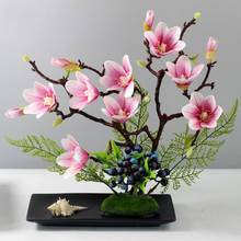 Jarrón de cerámica chino + Flor de Magnolia Artificial, decoración para el hogar, sala de estar, escritorio, artesanía, mesa de comedor, Club, figuritas 2024 - compra barato