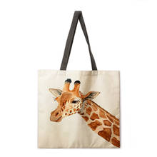 Pintura a óleo girafa impressão tote bolsa tote bolsa casual bolsa de ombro bolsa de praia feminina dobrável sacola de compras 2024 - compre barato