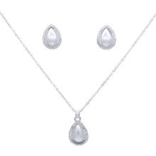 FYJS Unique Silver Plated Water Drop Gray Imitation Pearl Pendant Cubic Zirconia Necklace Stud Earrings Charm Jewelry Sets 2024 - buy cheap