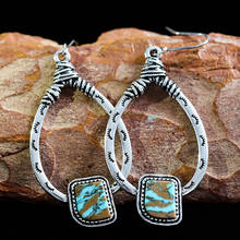 Fashion Bohemian Big Hollow Metal Turquoises Stone  Earrings Exaggerated Jewelry Indian Tribal Water Drop Dangle Earring 2024 - buy cheap