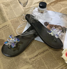 Sandálias femininas casuais de verão e primavera, sandálias de geleia para mulheres, com flores e cristal, chinelos de moda para férias, verão, 2020 2024 - compre barato