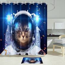 Cortina de ducha a prueba de agua con Gato bonito Spaceman, cortina para el baño con tejido de poliéster, cortinas de baño para el hogar con 12 ganchos, cortinas de Ducha 2024 - compra barato