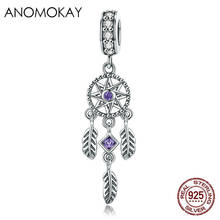 100% 925 Sterling Silver Dream Catcher Charm Pendant fit Bracelet & Necklace Shinny White & Purple CZ Bead Pendant Jewelry Gift 2024 - buy cheap