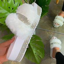 2020 Women Fur Slippers Summer Sandals Fur Slides For Women Big Size 43 Fluffy Home Flat Female Shoes Indoor Women' Casual Shoes 2024 - buy cheap