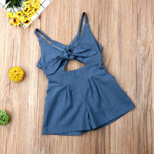 Pudcoco 2020 Summer Toddler Baby Girl Clothes Solid Color Strap Crop Blue Tie Jumpsuit One-Piece Outfit Clothes 2024 - buy cheap