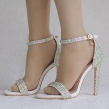 Summer Open toe crystal wedding shoes Ankle strap Buckle Sandals Pearl Flower party dress shoes white pink Beads shoes woman 2024 - buy cheap