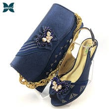 Latest blue Shoes and Bags Set Italian design Women Shoes and Matching Bags with Ctystal Mature Style African Lady Shoes and Bag 2024 - buy cheap