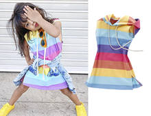 Vestido de verano para niña, traje con capucha sin mangas a rayas de arcoíris, traje para el sol de 1 a 7 años, 2020 2024 - compra barato