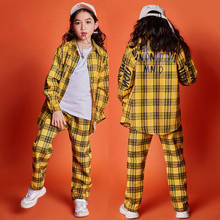 Children's Hip-hop Jazz Dance Street Dance Performance Costume Boys Girls Hiphop Loose Long Sleeve Yellow Plaid Shirts Trousers 2024 - buy cheap